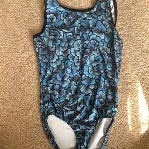 Blue floral gymnastics leotard by plum practice wear (adult medium)